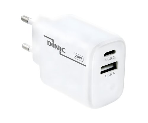 Nabíjačka/napájací zdroj USB C+A 20 W, PD, biela, krabica Power Delivery, biela, DINIC Box